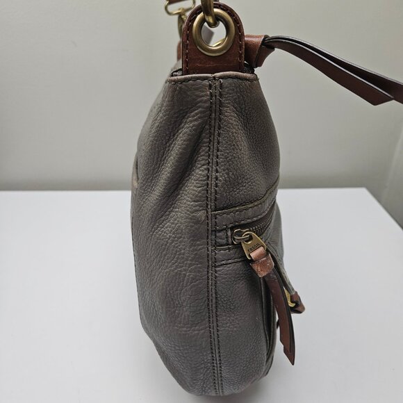 Fossil Morgan Crossbody Purse Shoulder Bag Grey Leather Tote - Picture 2 of 15